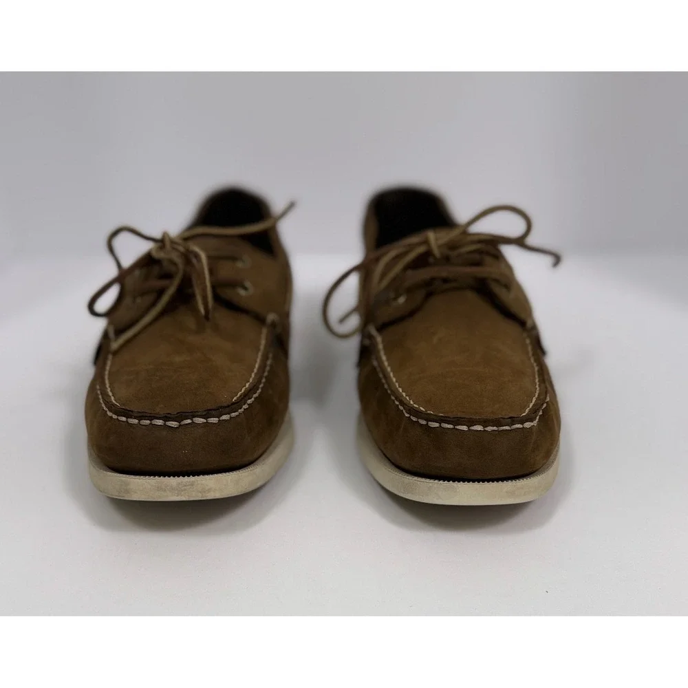 Rugged Shark Men's‎ Leather Boat Shoes Brown Moc Toe Lace Up Deck Size 11.5M